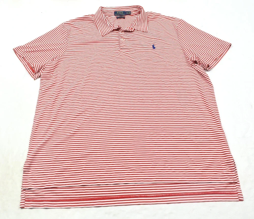 Polo Ralph Lauren Performance Polo Shirt Mens 2XL Red White Stripe Short Sleeve